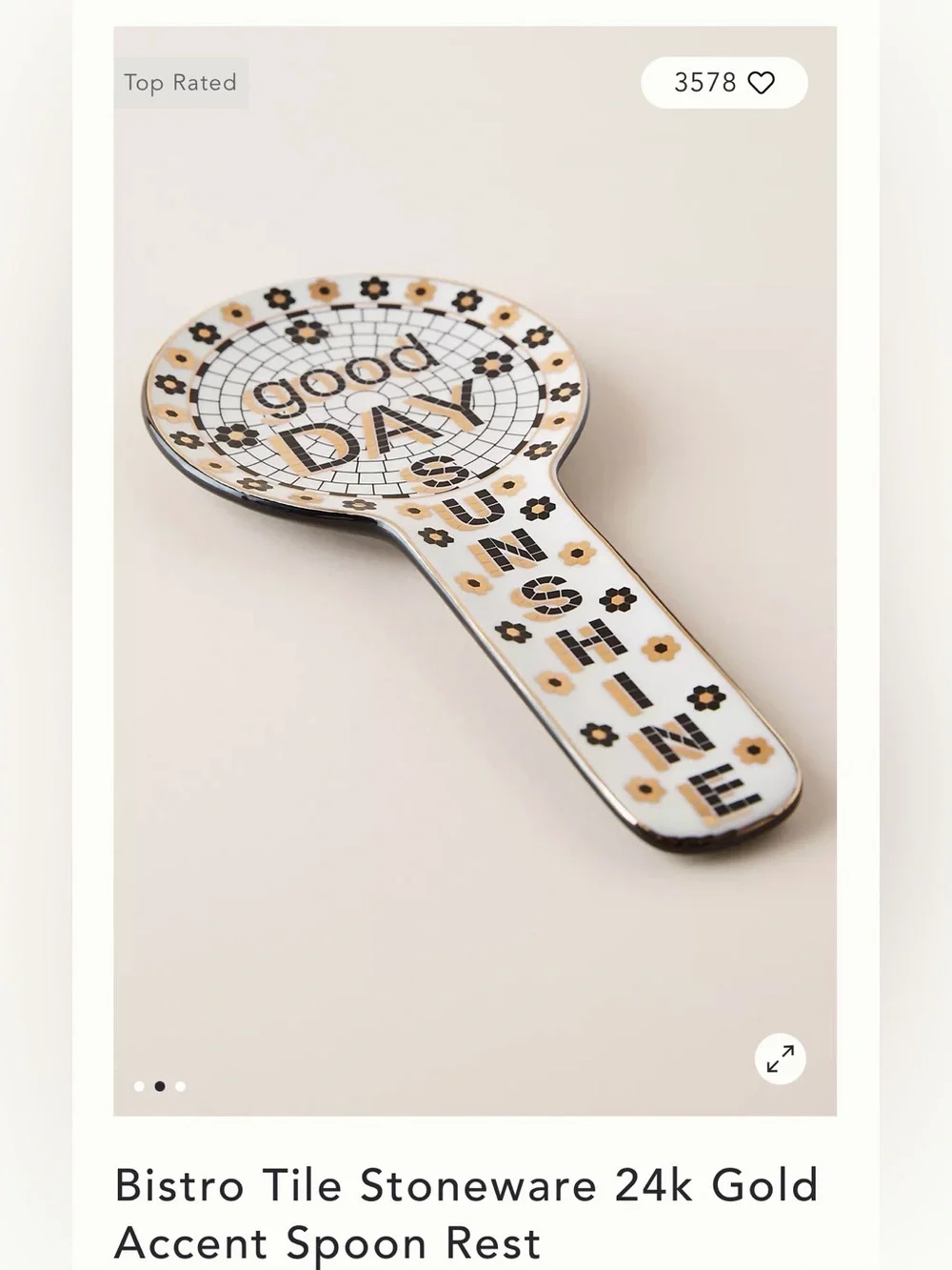 Anthropologie Bistro Tile 24k Gold Spoon Rest